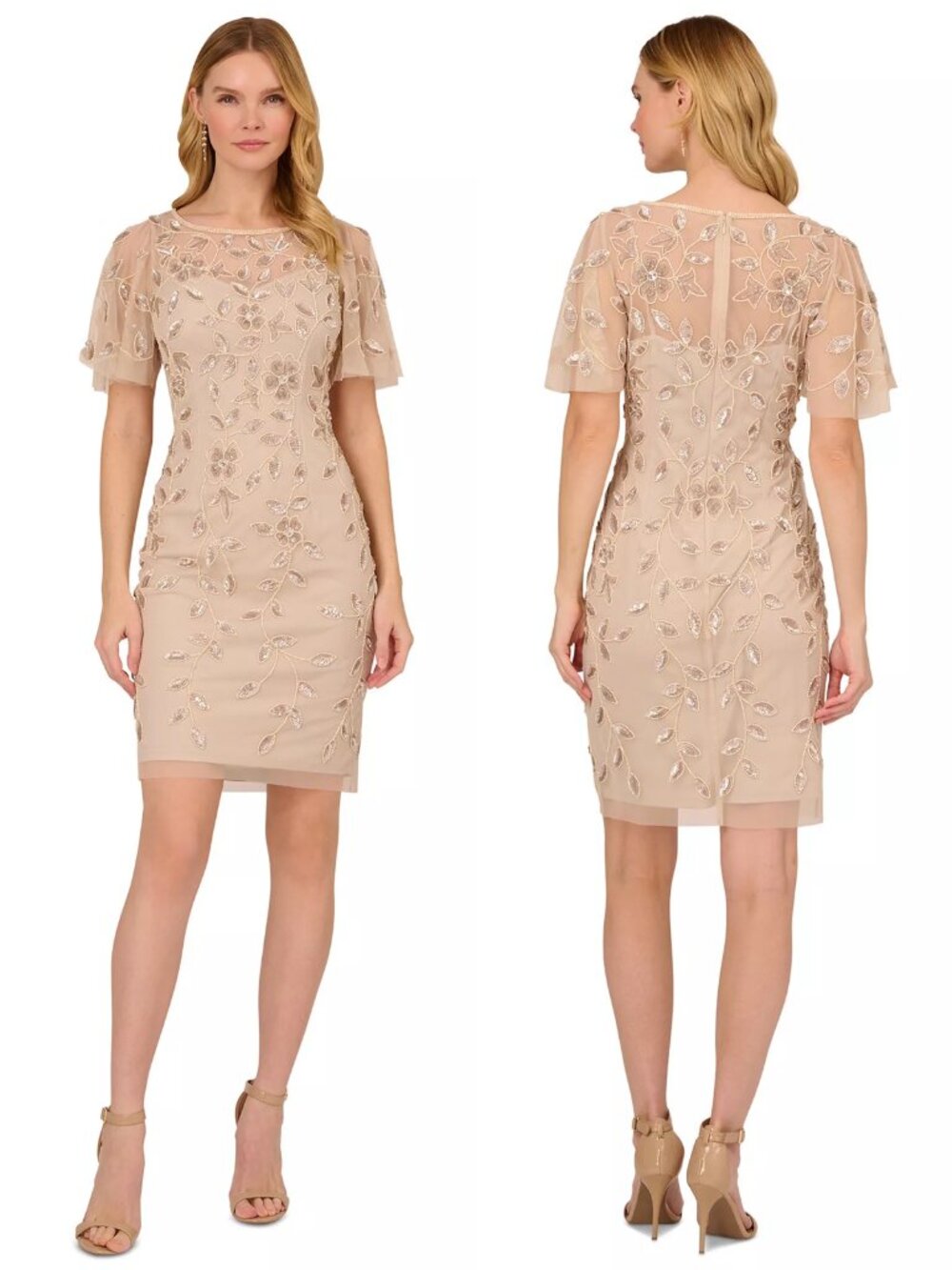NWT New $249 Adrianna Papell Beaded Cocktail Dress In Latte Size 6